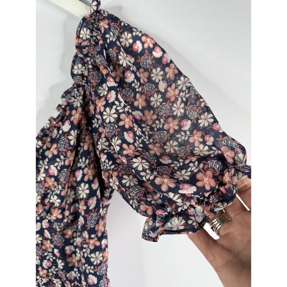 VTG Y2K Juniors Babydoll Dress Sz 7 Floral Puff Sleeve Milkmaid Peasant Fairy - Picture 10 of 10